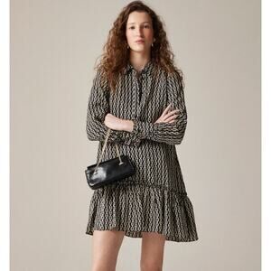 J. Crew Amelia Popover Shirtdress Chain Print Long Sleeve Ruffle Mini Dress
